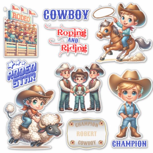 Westerne Rodeo Cowboy Kind Riding Events Aangepast Sticker (Voorkant)