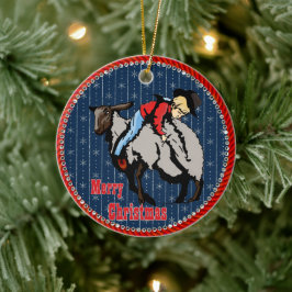 Westerne Rodeo Cowboy Mutton Buster op achteruit Keramisch Ornament