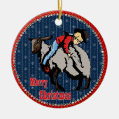 Westerne Rodeo Cowboy Mutton Buster op achteruit Keramisch Ornament (Voorkant)