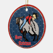 Westerne Rodeo Cowboy Mutton Buster op achteruit Keramisch Ornament (Links)