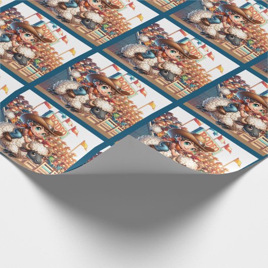 Westerne Rodeo Cowboy Mutton Busting Cadeaupapier (Hoek)