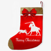 Westerne Rodeo Cowboy Roping Red Kleine Kerstsok (Achterkant)