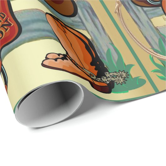 Westerne Rodeo Cowboy Saddle Boots Rope Grandson Cadeaupapier (Rol Hoek)