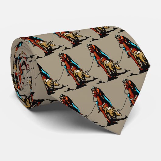 Westerne Rodeo Cowboy Team Roping Mannen Necktie Stropdas (Opgerold)