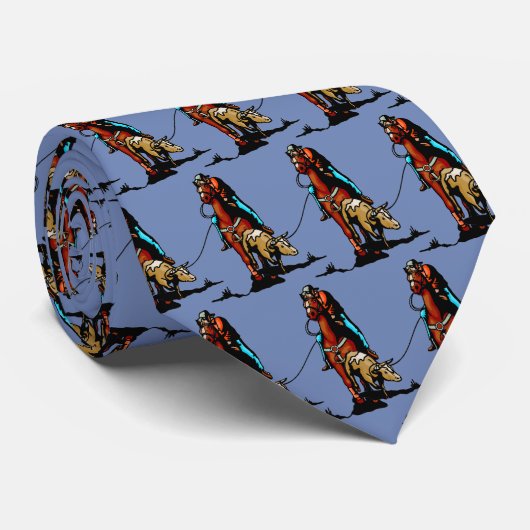 Westerne Rodeo Cowboy Team Roping Mannen Necktie Stropdas (Opgerold)