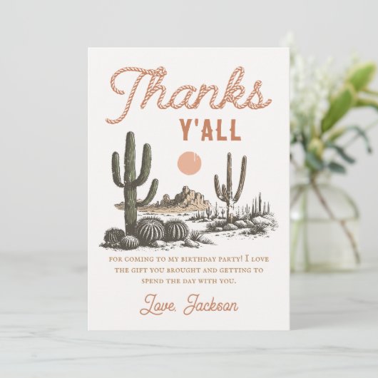 Westerne Rodeo Cowboy Verjaardag Dank u kaart (Staand voorkant)