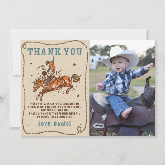 Westerne Rodeo Cowboy Verjaardagsfoto Dank u kaart (Voorkant)