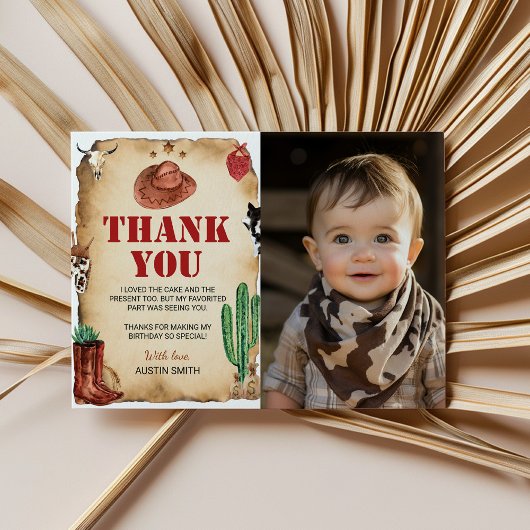 Westerne Rodeo Cowboy Verjaardagsfoto Dank u kaart