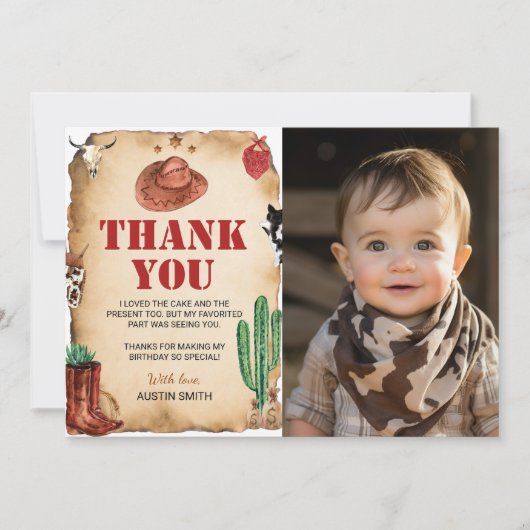 Westerne Rodeo Cowboy Verjaardagsfoto Dank u kaart (Voorkant)