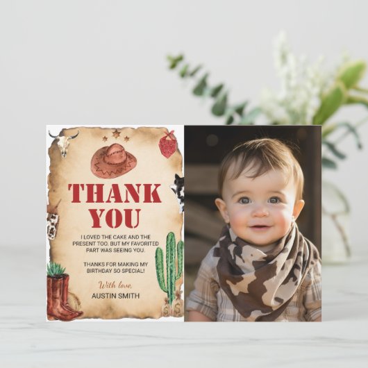 Westerne Rodeo Cowboy Verjaardagsfoto Dank u kaart (Staand voorkant)