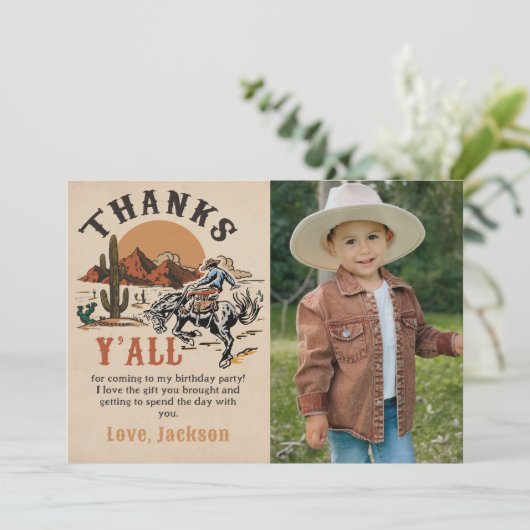 Westerne Rodeo Cowboy Verjaardagsfoto Dank u kaart (Staand voorkant)