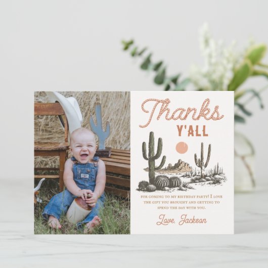 Westerne Rodeo Cowboy Verjaardagsfoto Dank u kaart (Staand voorkant)