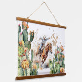 Westerne rodeo cowboy waterverf cactus hangend wandkleed (Gebogen)