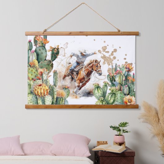 Westerne rodeo cowboy waterverf cactus hangend wandkleed (Slaapkamer)