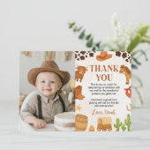 Westerne Rodeo Cowboy Wild West Verjaardag Foto Bedankkaart (Staand voorkant)