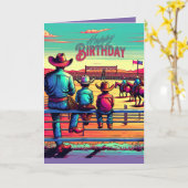 Westerne Rodeo Cowboys Gepersonaliseerde Verjaarda Kaart (Gele Bloem)