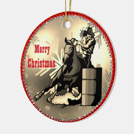 Westerne Rodeo Cowgirl Barrel Racer Keramisch Ornament (Links)