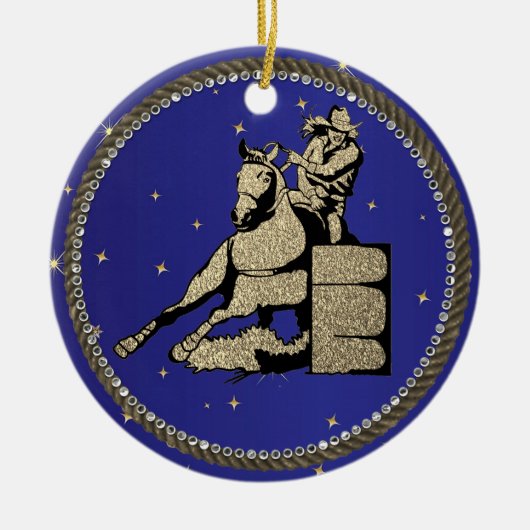 Westerne Rodeo Cowgirl Barrel Racing Keramisch Ornament (Voorkant)