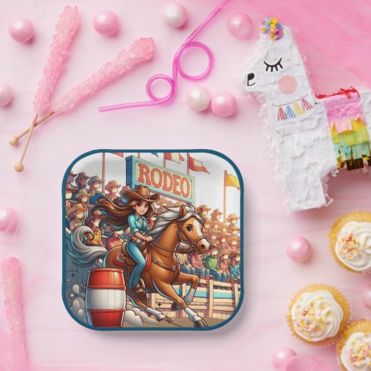 Westerne Rodeo Cowgirl Barrel Racing Papieren Bordje (Feest)