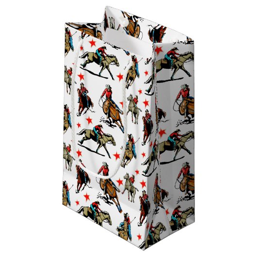 Westerne Rodeo Cowgirl op paarden Klein Cadeauzakje (Voorkant Gekanteld)