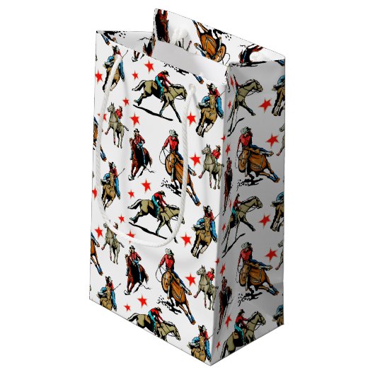Westerne Rodeo Cowgirl op paarden Klein Cadeauzakje (Achterkant Gekanteld)