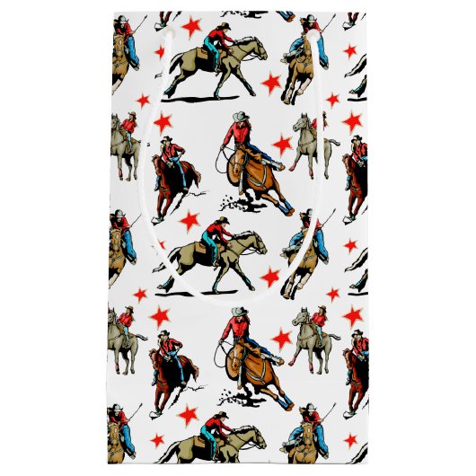 Westerne Rodeo Cowgirl op paarden Klein Cadeauzakje (Voorkant)