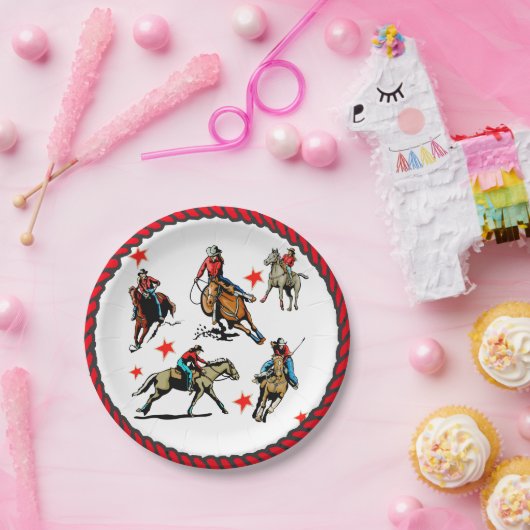 Westerne Rodeo Cowgirl op paarden Papieren Bordje (Feest)