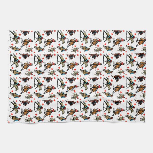 Westerne Rodeo Cowgirl op paarden Theedoek (Horizontaal)