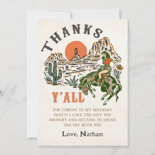 Westerne Rodeo Cowgirl Verjaardag Bedankt Card (Voorkant)