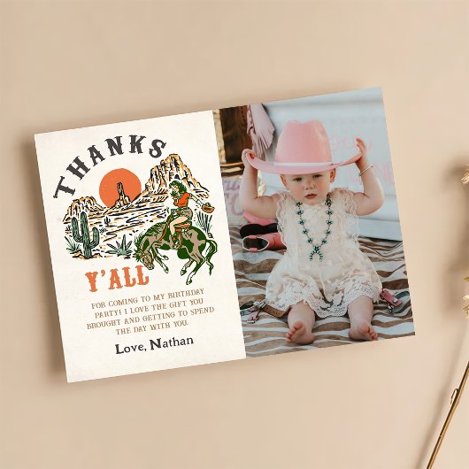 Westerne Rodeo Cowgirl Verjaardagsfoto Bedankkaart