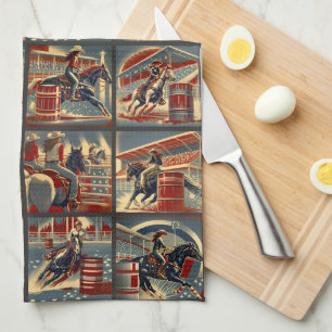 Westerne Rodeo Cowgirls Barrel Racing Print Theedoek