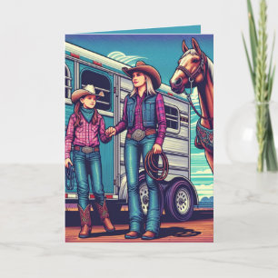 Westerne Rodeo Cowgirls Gepersonaliseerde Verjaard Kaart