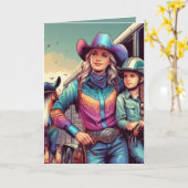 Westerne Rodeo Cowgirls Gepersonaliseerde Verjaard Kaart (Gele Bloem)