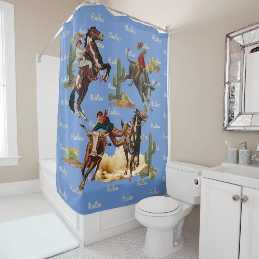  Westerne Rodeo Events Cowboy Cowgirl Douchegordijn (In situ)