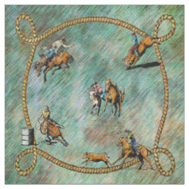 Westerne Rodeo Events Cowboy Cowgirl Fabric Stof