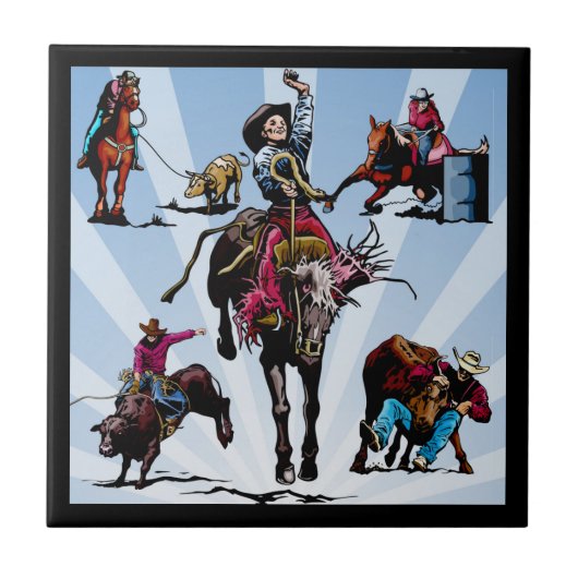 Westerne Rodeo Events Cowboys Cowgirl Tegeltje (Voorkant)