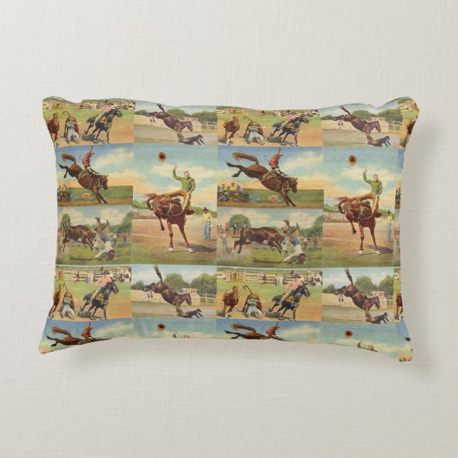  Westerne Rodeo Events Cowboys Horses Bulls Accent Kussen (Achterkant)