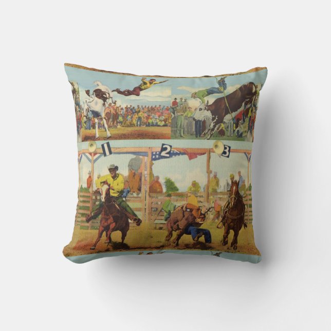  Westerne Rodeo Events Cowboys Horses Bulls Kussen (Voorkant)