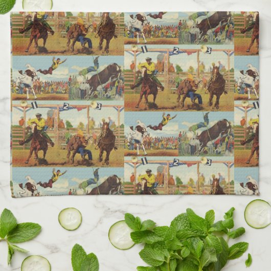  Westerne Rodeo Events Cowboys Horses Bulls Theedoek (Gevouwen)