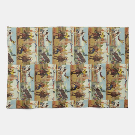  Westerne Rodeo Events Cowboys Horses Bulls Theedoek (Horizontaal)