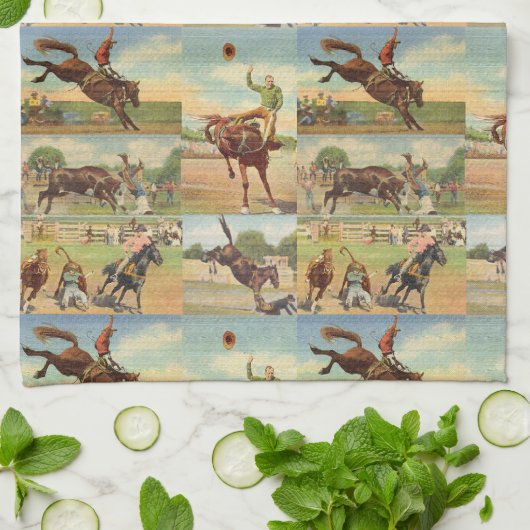  Westerne Rodeo Events Cowboys Horses Bulls Theedoek (Gevouwen)