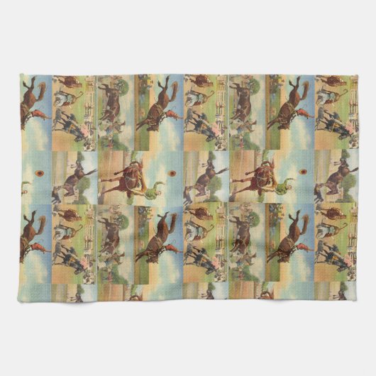  Westerne Rodeo Events Cowboys Horses Bulls Theedoek (Horizontaal)