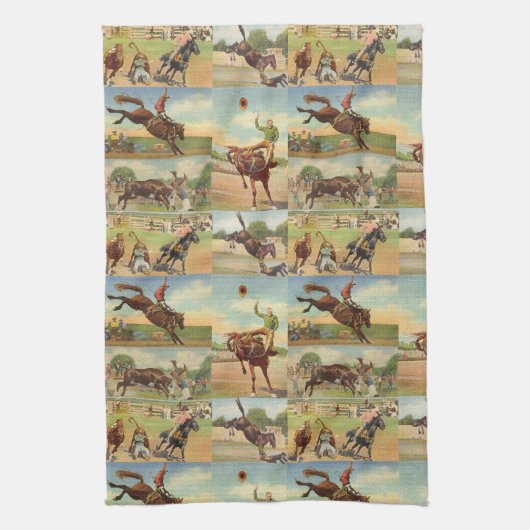  Westerne Rodeo Events Cowboys Horses Bulls Theedoek (Verticaal)