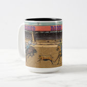 Westerne Rodeo Events Cowboys Roping Horses Bulls Tweekleurige Koffiemok (Voorkant links)