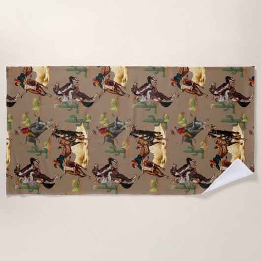  Westerne Rodeo Events Cowgirl Cowboy Strandlaken (Voorkant)