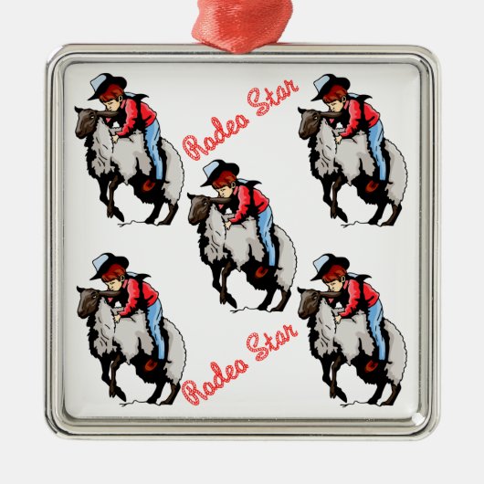 Westerne Rodeo-kerstornament Mutton Buster Metalen Ornament (Voorkant)