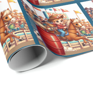 Westerne Rodeo kleine cowgirl vat racen Cadeaupapier