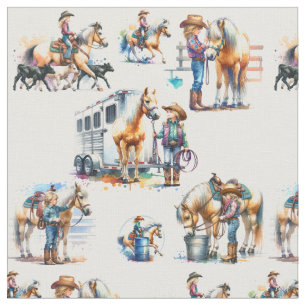 Westerne Rodeo Little Cowgirl en Palomino Horse Stof