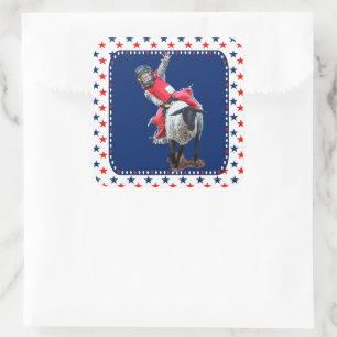 Westerne Rodeo Mutton Busting Cowboy Kind Square S Vierkante Sticker