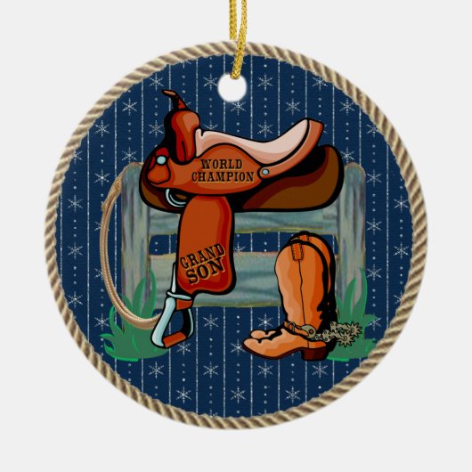 Westerne Rodeo Saddle Champion Grandson Keramisch Ornament (Voorkant)